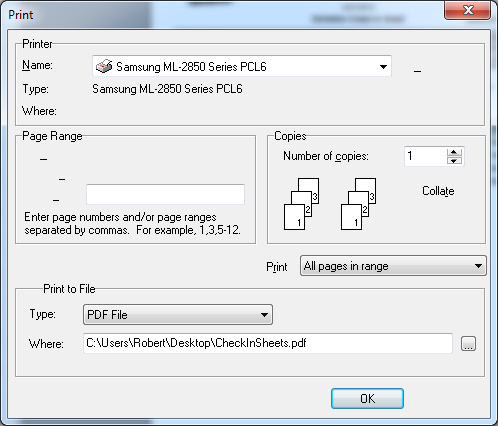 The print dialog populated and ready to print.